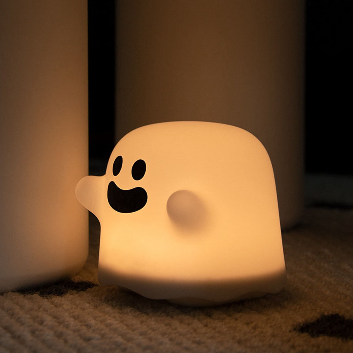 Cute Ghost Night Light Stepless Dimming USB Rechargeable Mini Kids Bedside Lamp Table Decoration for Nursery Bedroom Dorm Smile