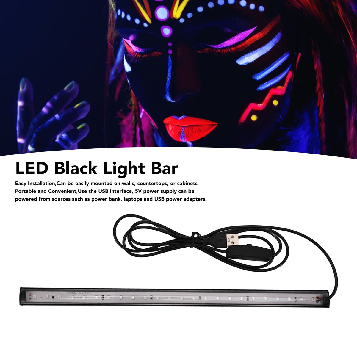 LED Black Light Bar USB Multifunctional Black Light Strip Tube UV Blacklight Strip Light for Party Bedroom 5V