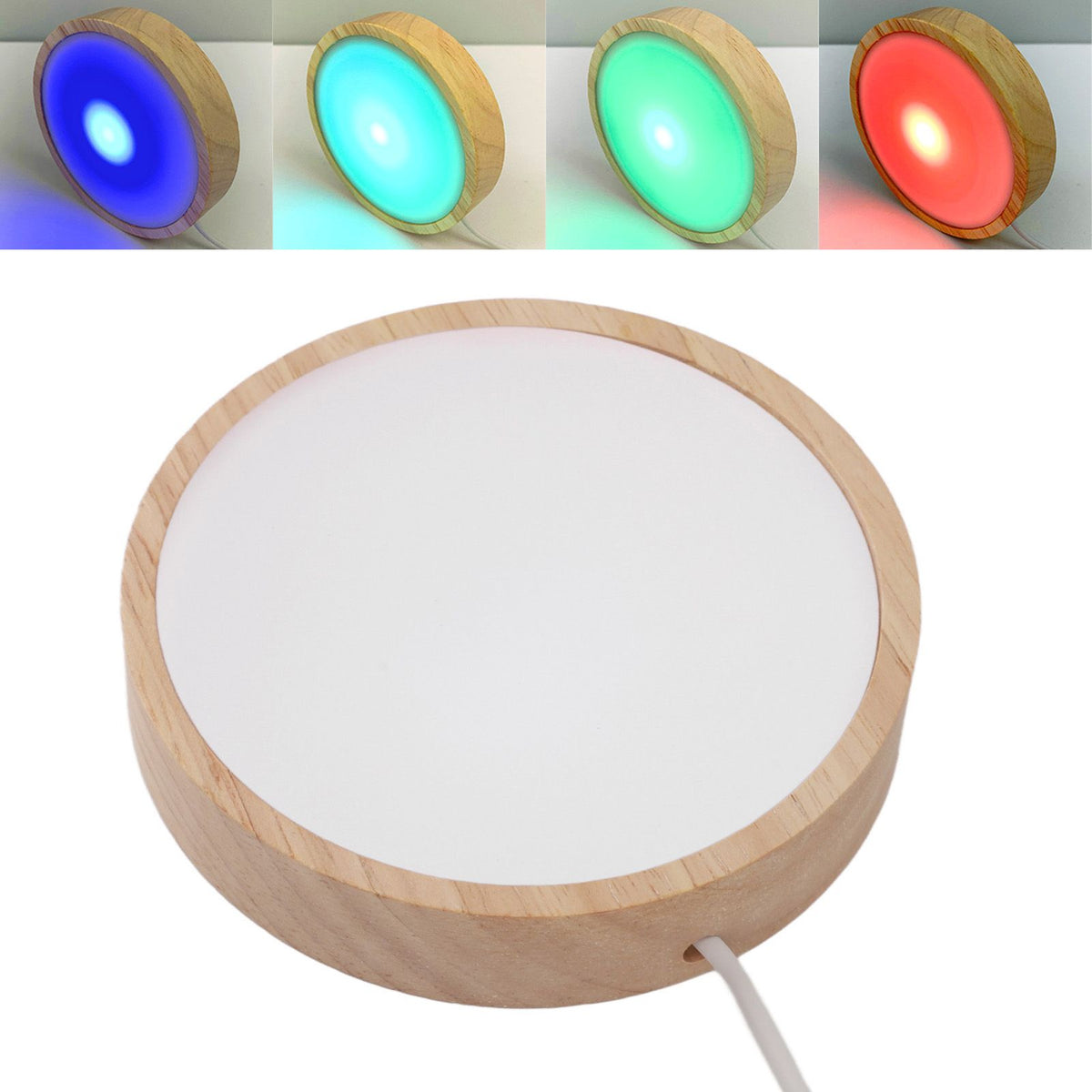 LED Lights Display Base RGB Round Wooden Lighted Base Stand LED Display Stand for Acrylic Glass Resin Art Color Light
