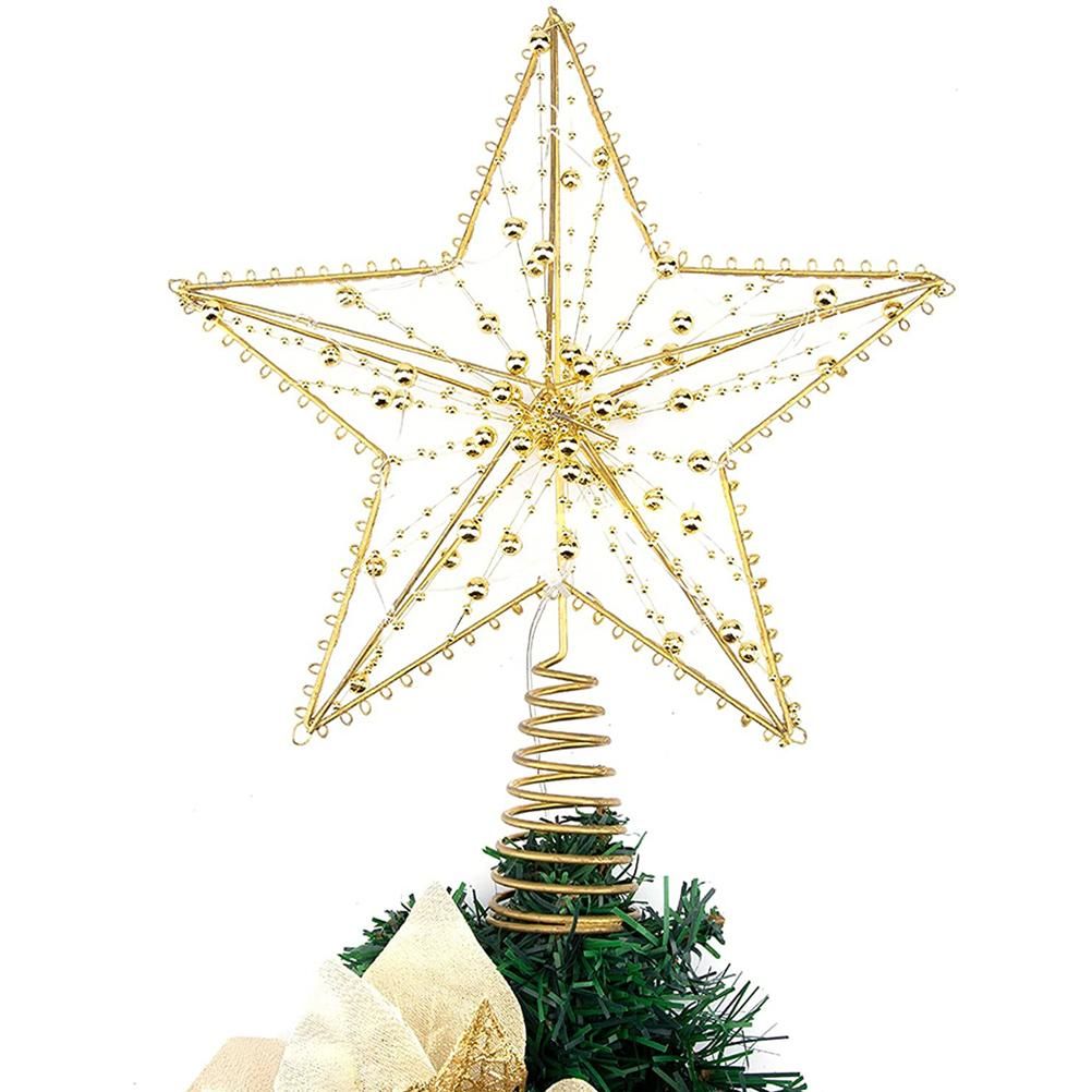 Christmas Tree Topper Star with LED String Light Glitter Christmas Tree Top Star Lamp for Christmas Home Decoration