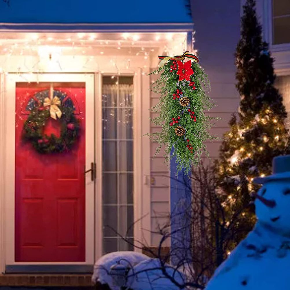 Christmas Pine Branch Garland Winter Red Berries Mixed Pine Cones Christmas Hanging Pendant For Front Door Fireplaces Home