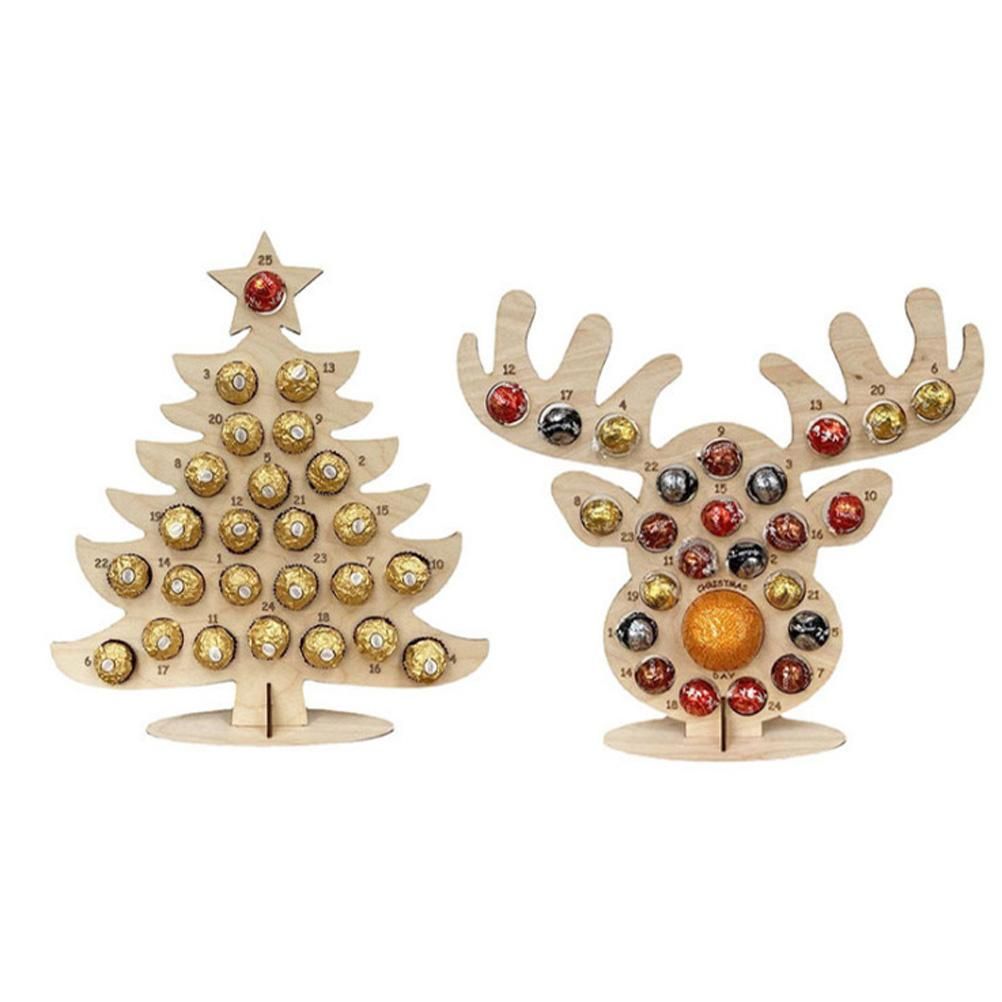 Wooden Advent Calendar Christmas Chocolate Stand Christmas Ornaments Party Decoration Gifts