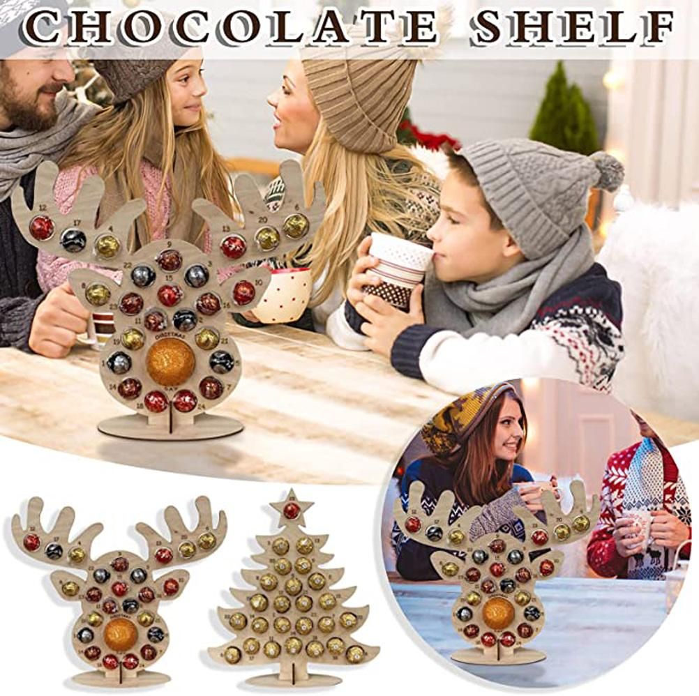 Wooden Advent Calendar Christmas Chocolate Stand Christmas Ornaments Party Decoration Gifts