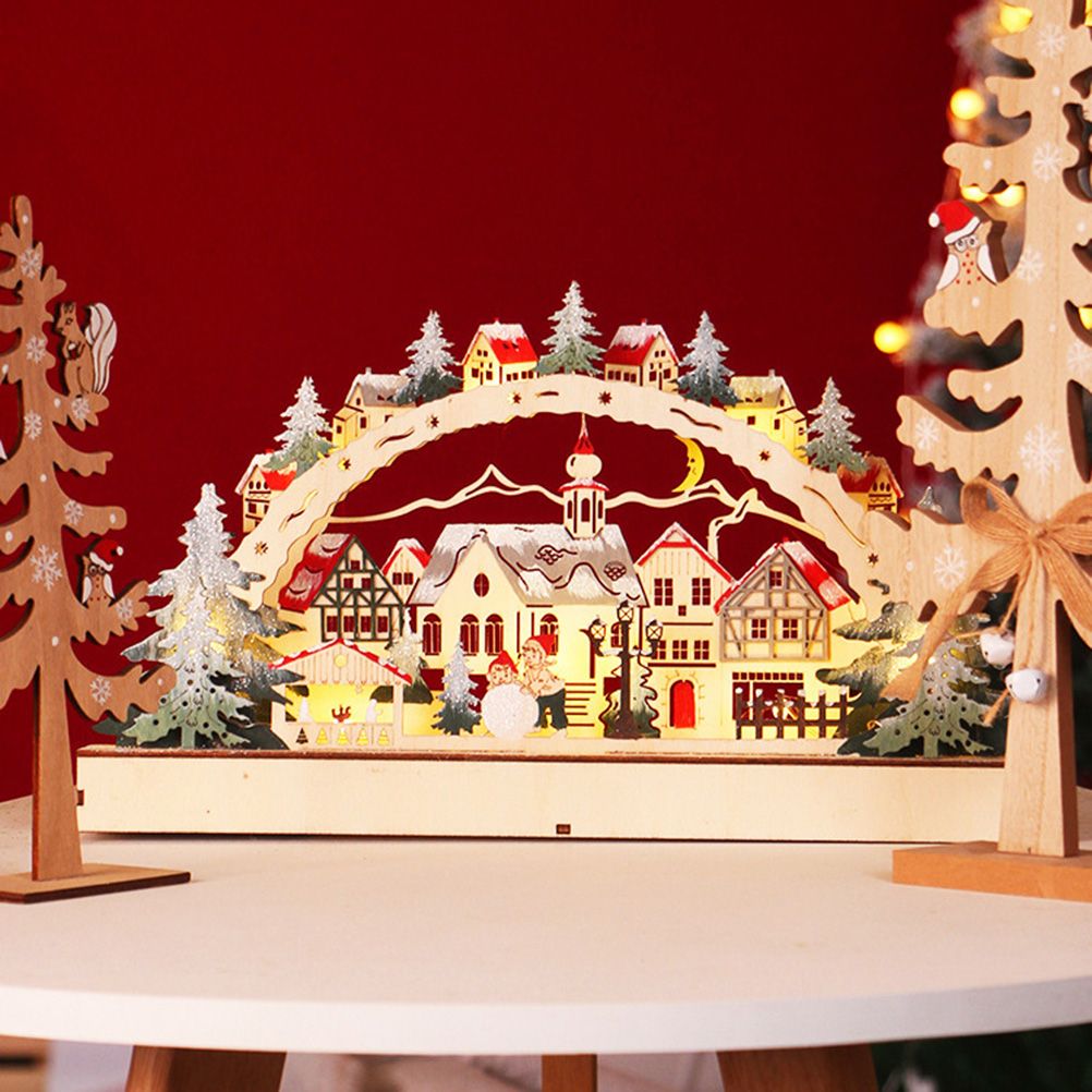 Christmas House LED Christmas Forest Scene Wooden Christmas Village for Shopping Mall Window Decorations