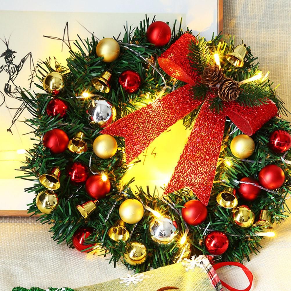 Xmas Wreath with 20 LED Lights and Bells Christmas Garland Light String Branch Lights for Living Room Fireplace and Windows