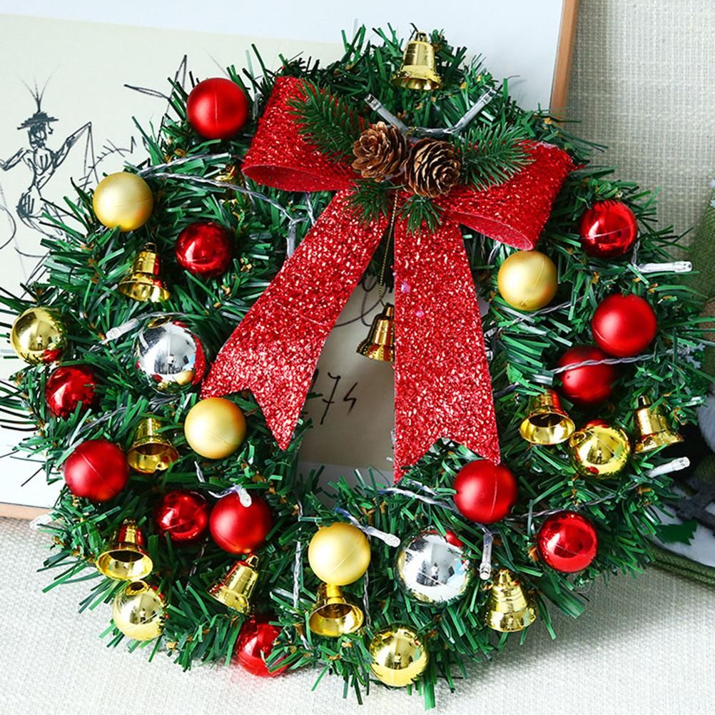 Xmas Wreath with 20 LED Lights and Bells Christmas Garland Light String Branch Lights for Living Room Fireplace and Windows