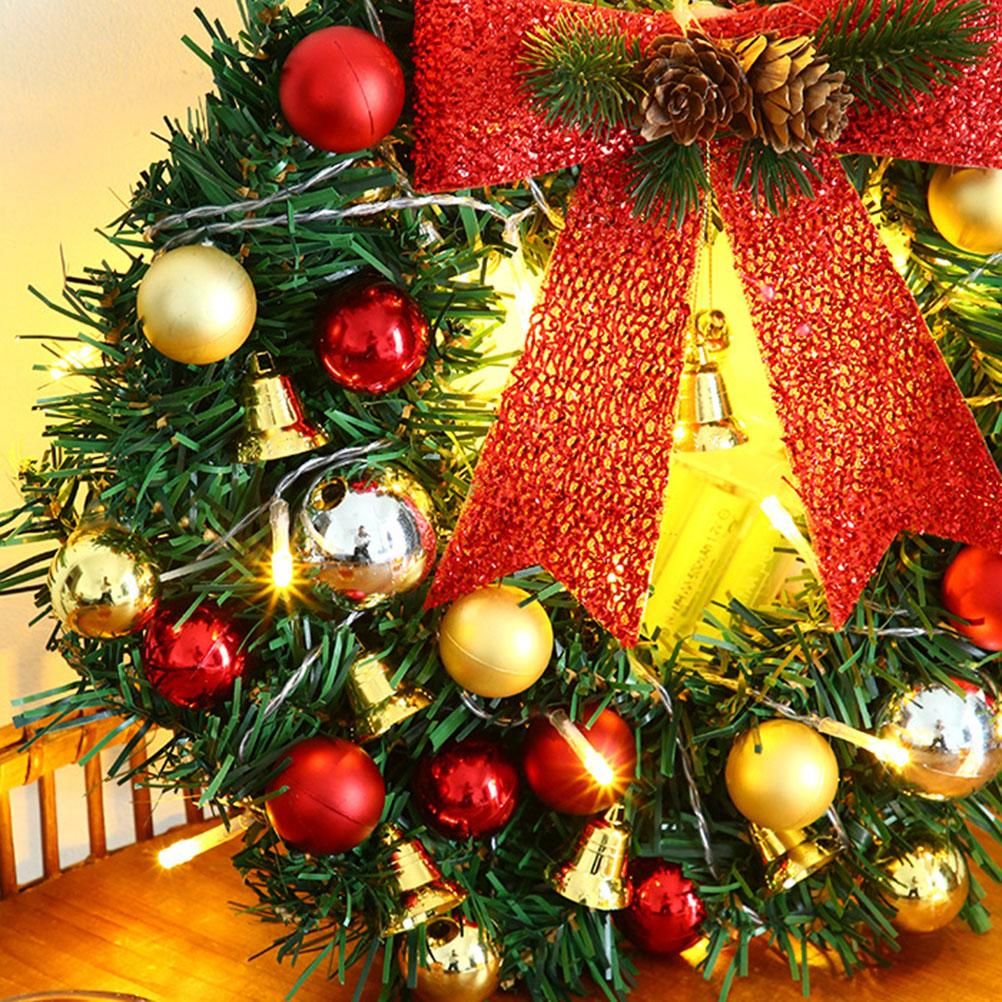 Xmas Wreath with 20 LED Lights and Bells Christmas Garland Light String Branch Lights for Living Room Fireplace and Windows
