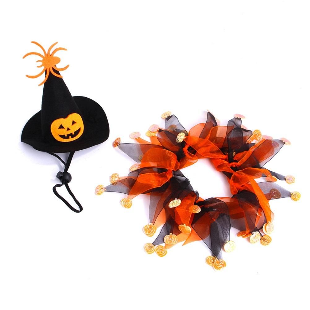 Halloween Collar Hat Set For Pet Dog Cat Head Bone Pattern Hat Funny Cosplay Dress Up Decoration For Holiday Party