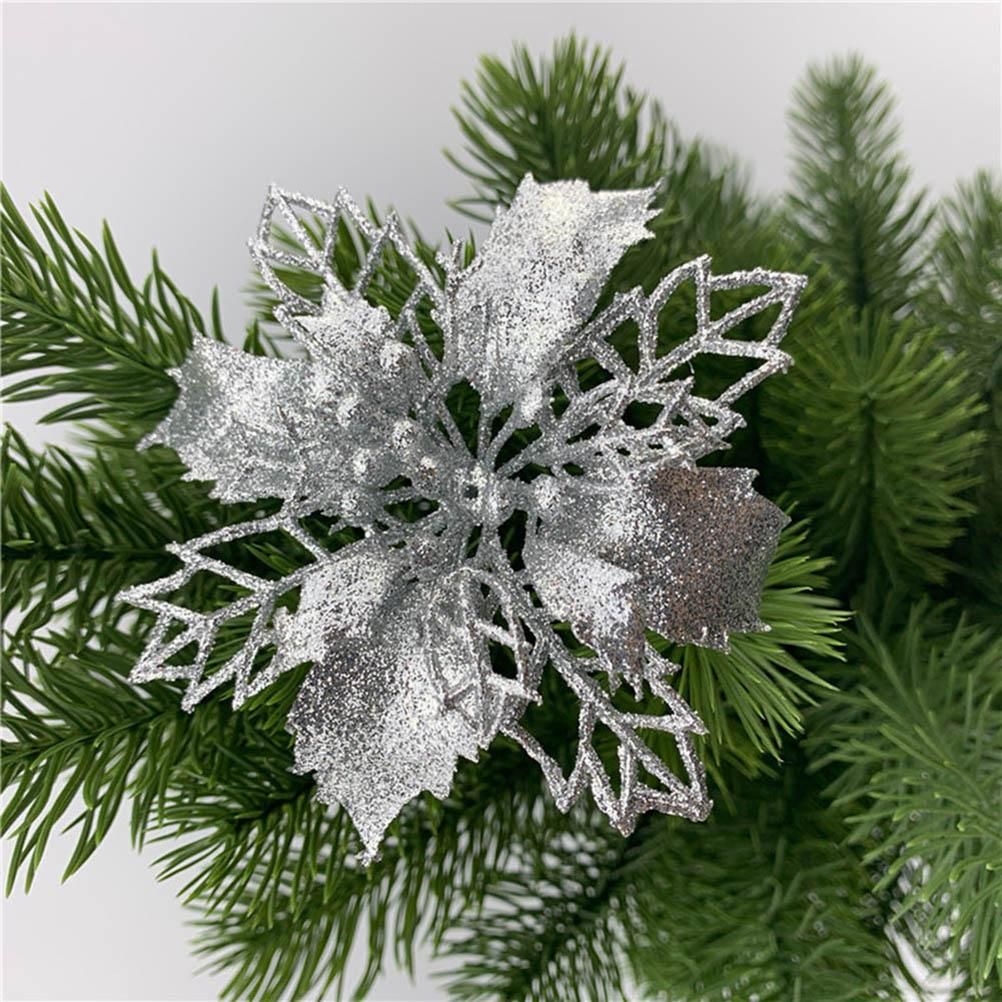 10PCS Christmas Glitter Poinsettia Flowers Christmas Decoration Reusable Artificial Flowers