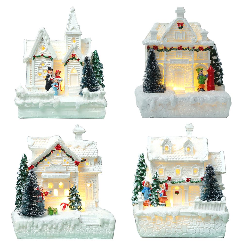 Christmas Village Ornament LED Lighted Christmas Village Houses with Figurines Christmas Village Decoration Indoor Room Decor