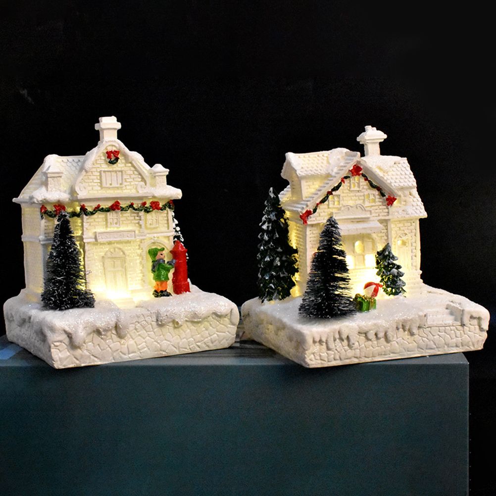 Christmas Village Ornament LED Lighted Christmas Village Houses with Figurines Christmas Village Decoration Indoor Room Decor
