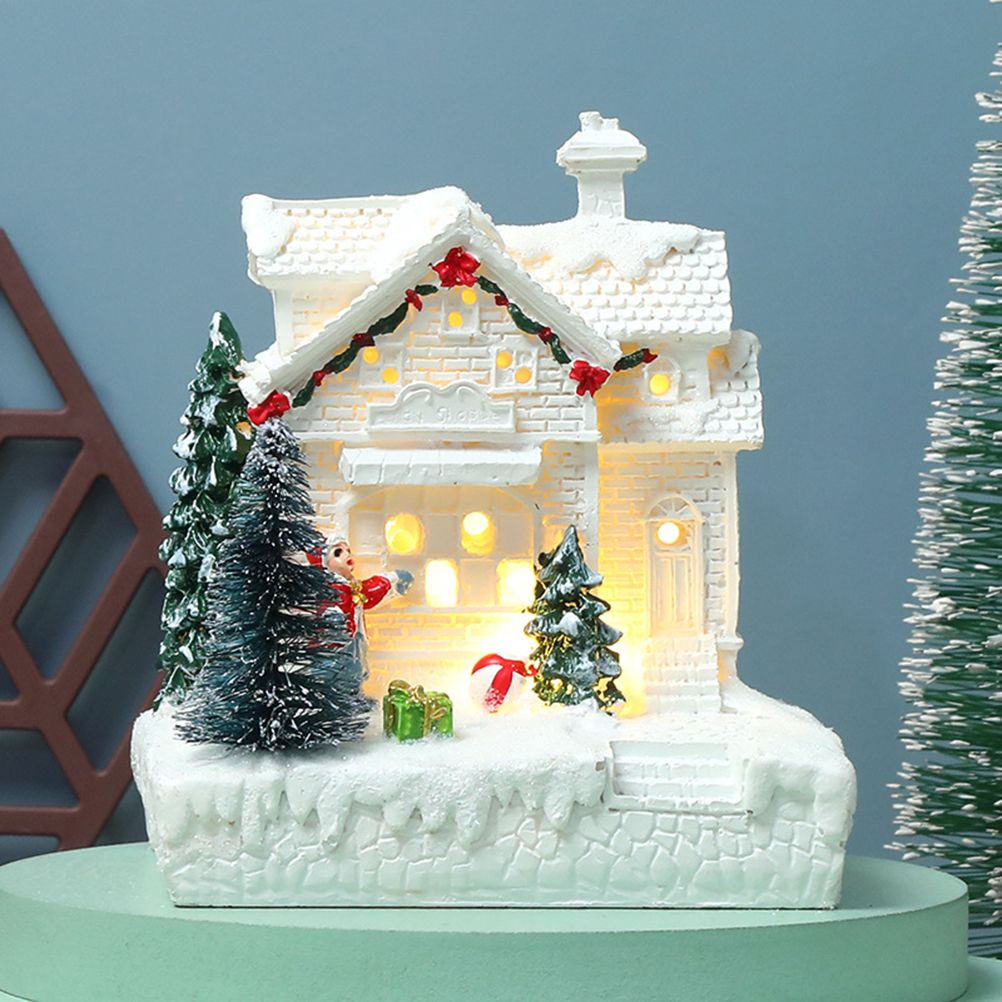 Christmas Village Ornament LED Lighted Christmas Village Houses with Figurines Christmas Village Decoration Indoor Room Decor
