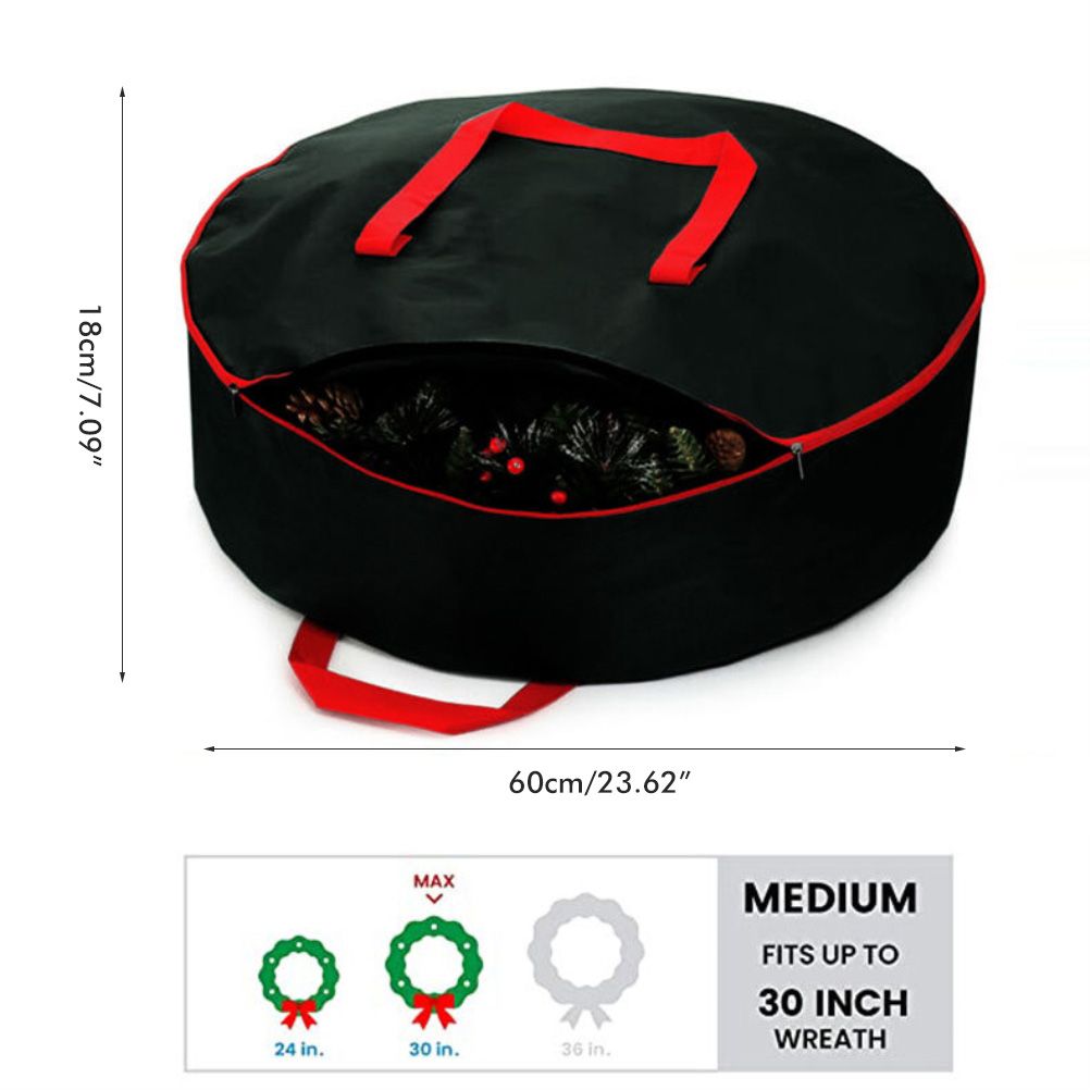 Christmas Wreath Storage Bag with Durable Handles Dual Zipper Card Slot Moisture Proof Storage Container