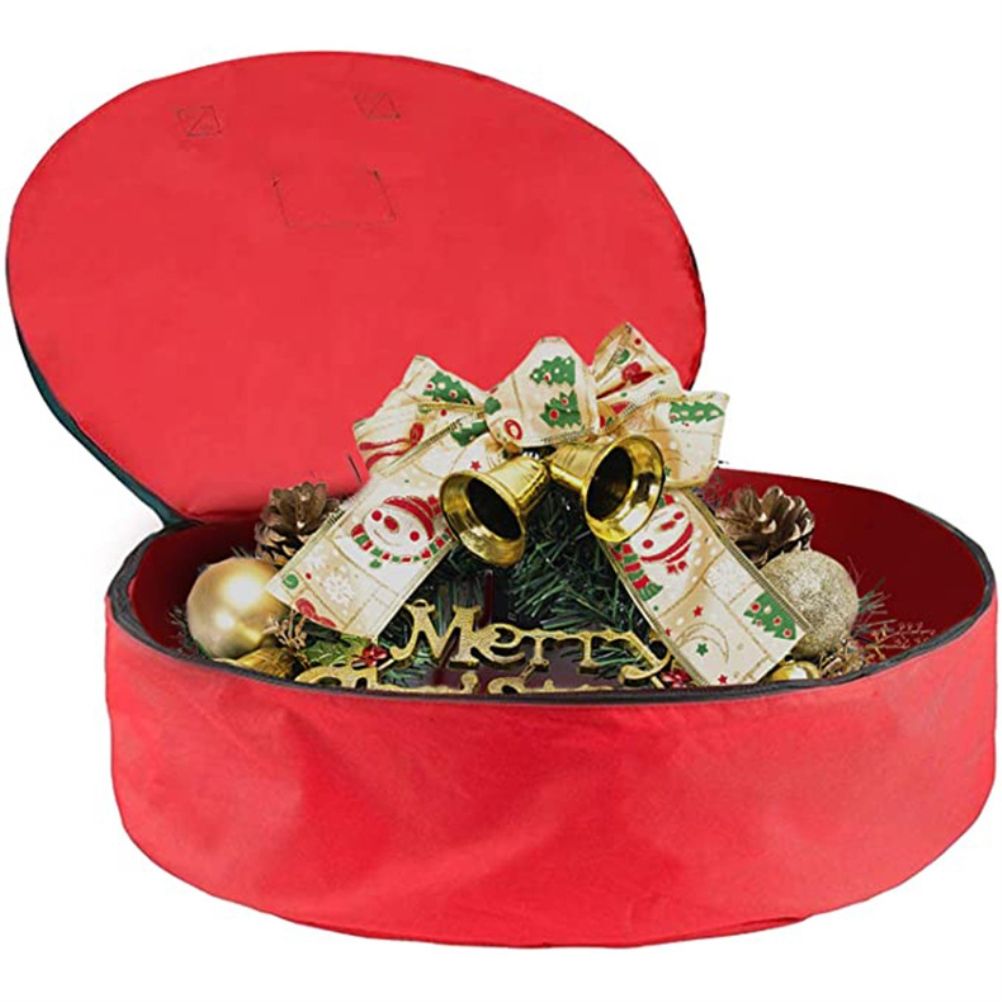 Christmas Wreath Storage Bag with Durable Handles Dual Zipper Card Slot Moisture Proof Storage Container