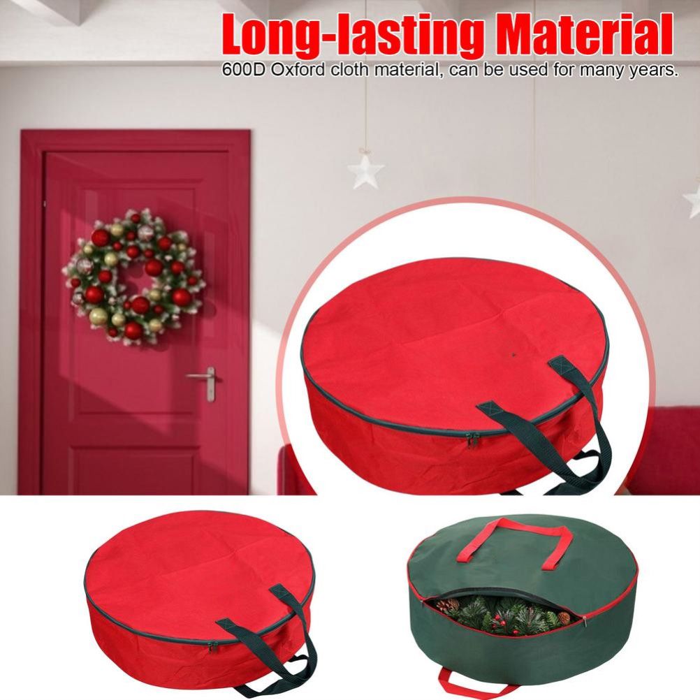 Christmas Wreath Storage Bag with Durable Handles Dual Zipper Card Slot Moisture Proof Storage Container