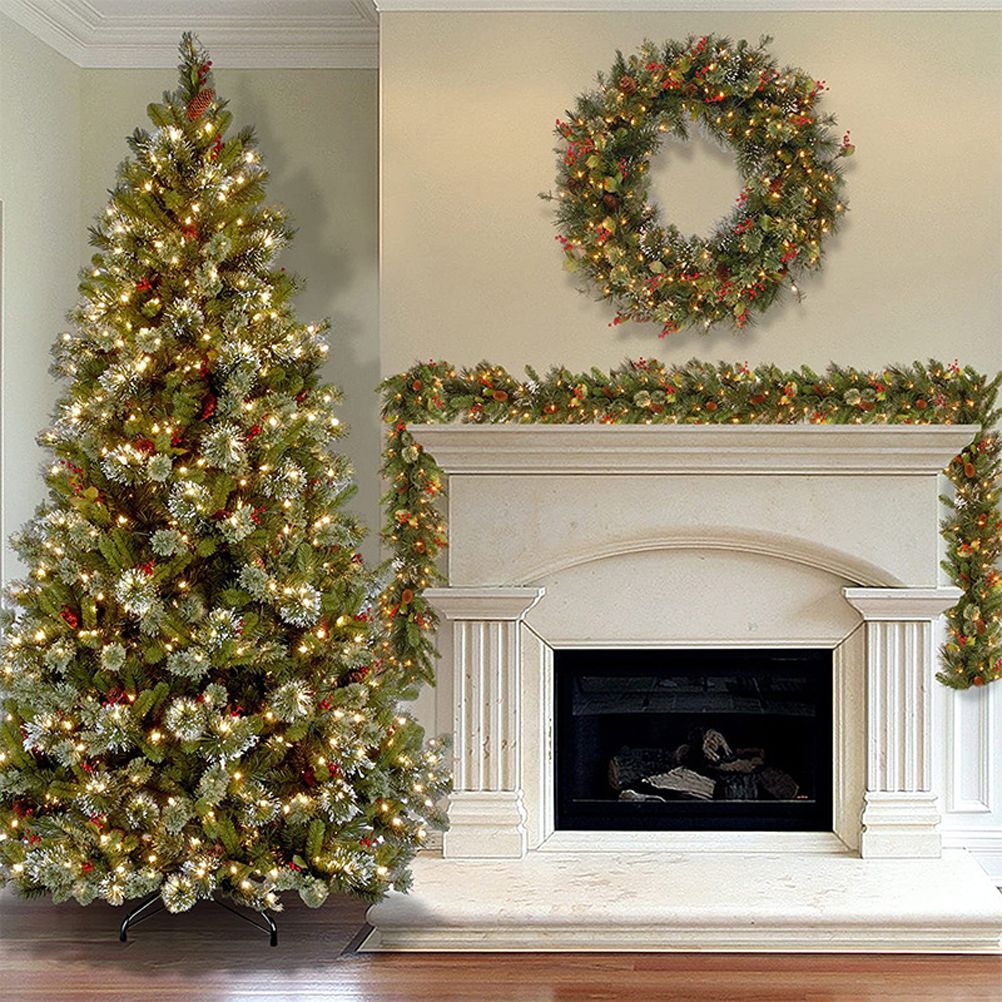 2.7m Christmas Rattan Garland with 50 Led Lights Artificial Christmas Garland Decorations for Xmas Tree Fireplaces Stairs Door Garden Yard