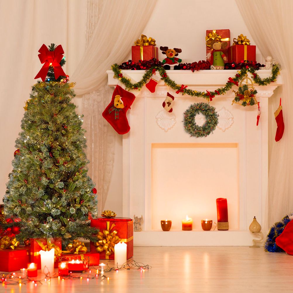 2.7m Christmas Rattan Garland with 50 Led Lights Artificial Christmas Garland Decorations for Xmas Tree Fireplaces Stairs Door Garden Yard
