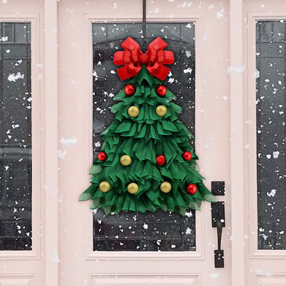 Christmas Wreath Handmade Xmas Tree Wreath Holiday Farmhouse Ornament Wreaths Decorations for Home Front Door Window