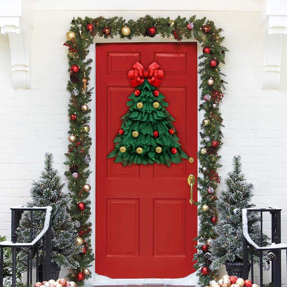 Christmas Wreath Handmade Xmas Tree Wreath Holiday Farmhouse Ornament Wreaths Decorations for Home Front Door Window