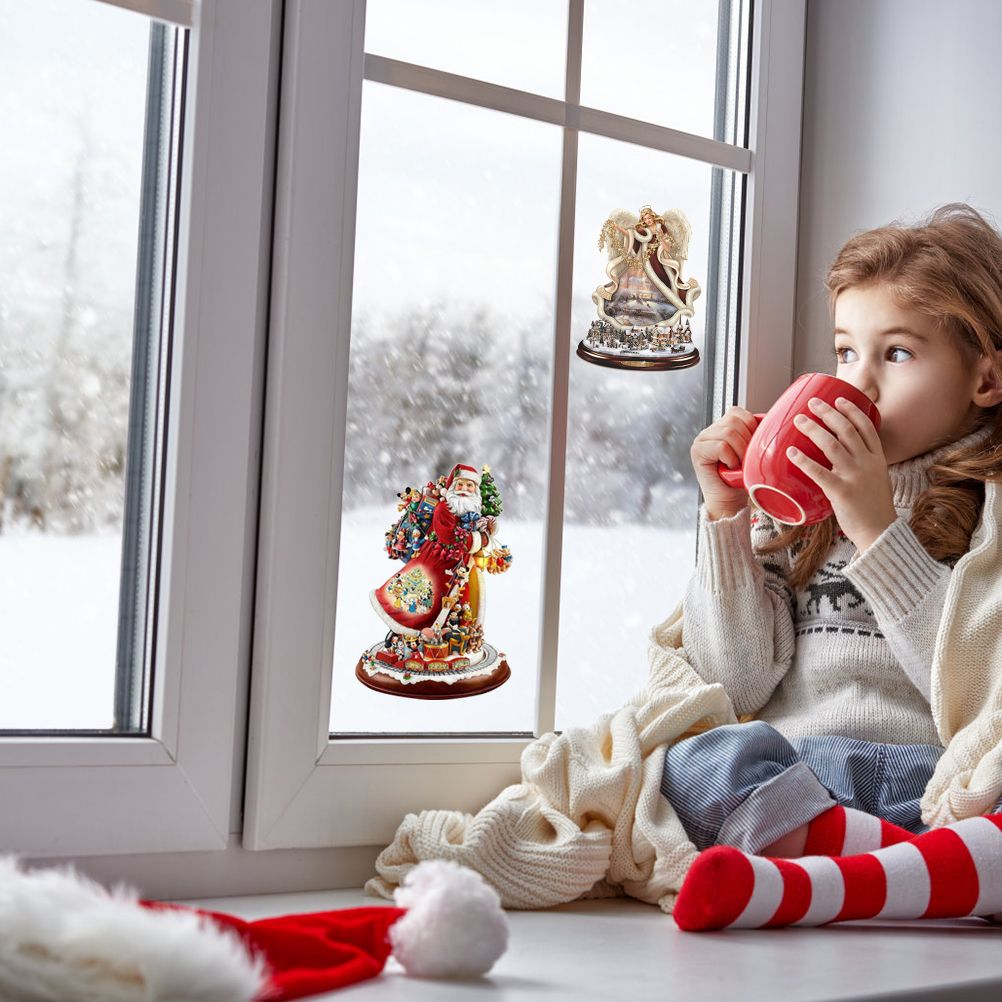 Christmas Santa Window Paste Stickers PVC Angel Merry Christmas Party Wall Stickers