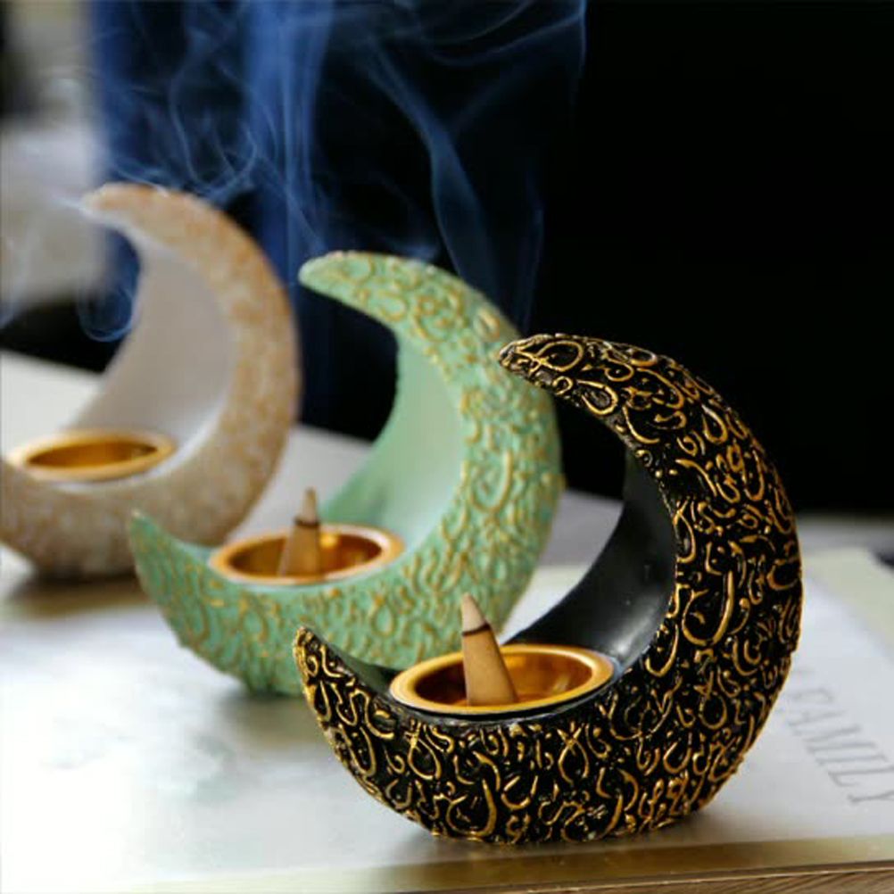 Incense Holder Moon Shape Aroma Stove Holder Resin Incense Holder Aromatherapy Stove Desktop Ornament Home Office Decor