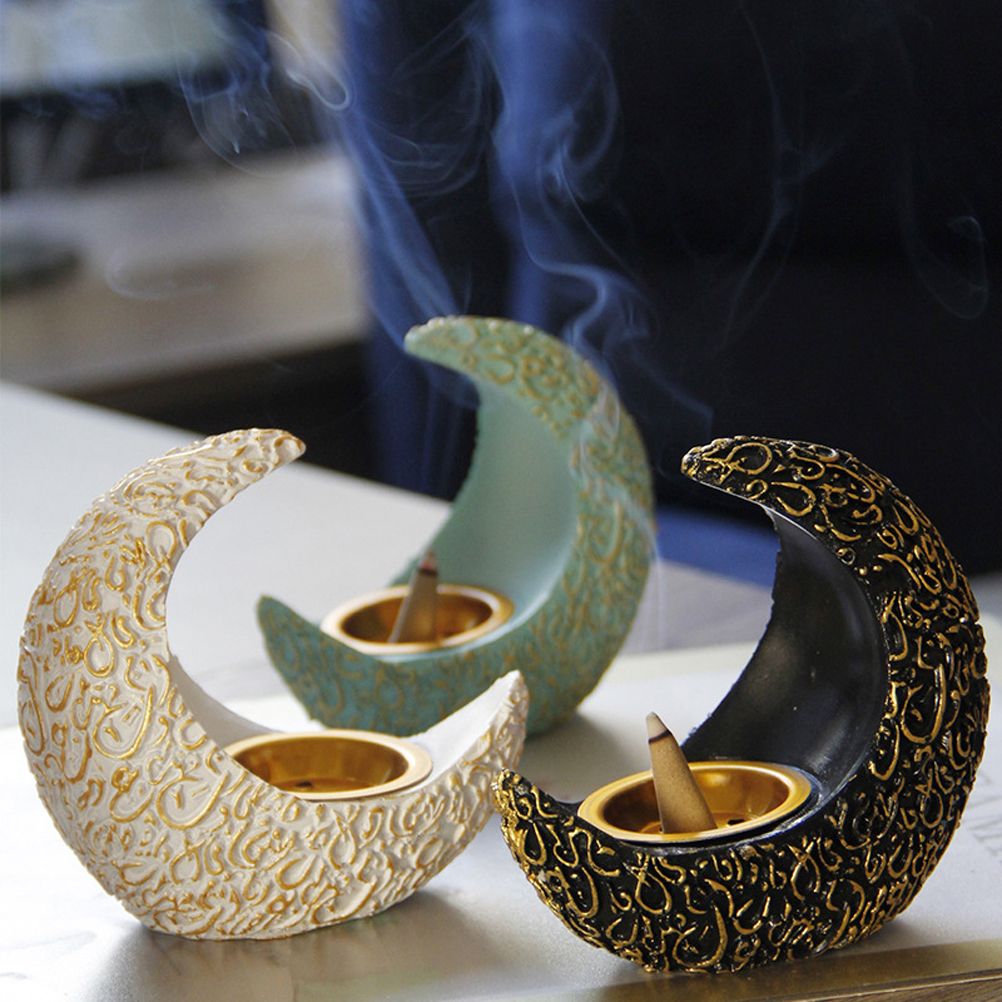 Incense Holder Moon Shape Aroma Stove Holder Resin Incense Holder Aromatherapy Stove Desktop Ornament Home Office Decor