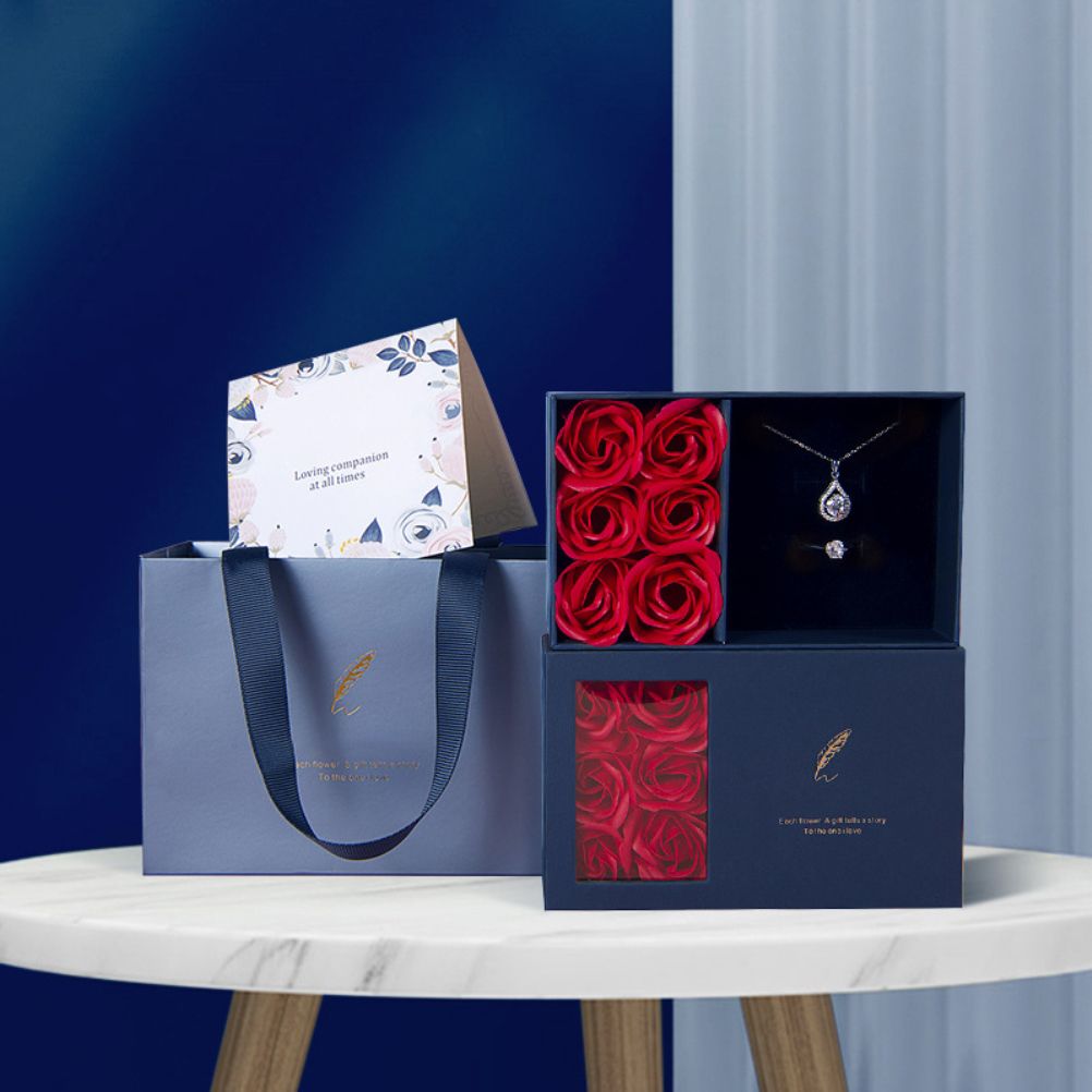 Rose Jewellery Gift Box Real Eternal Roses Handmade Rose Jewellery Storage Box for Girlfriend Wife Wedding Mother's Day
