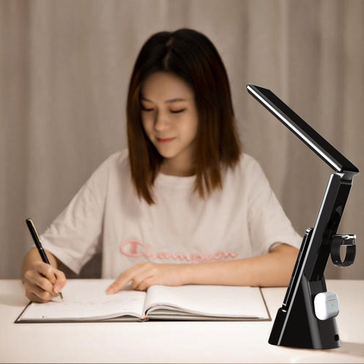 Eye Caring Desk Lamp with Wireless Charger Touch Dimming LED Table Lamps Folding Reading Light for Students