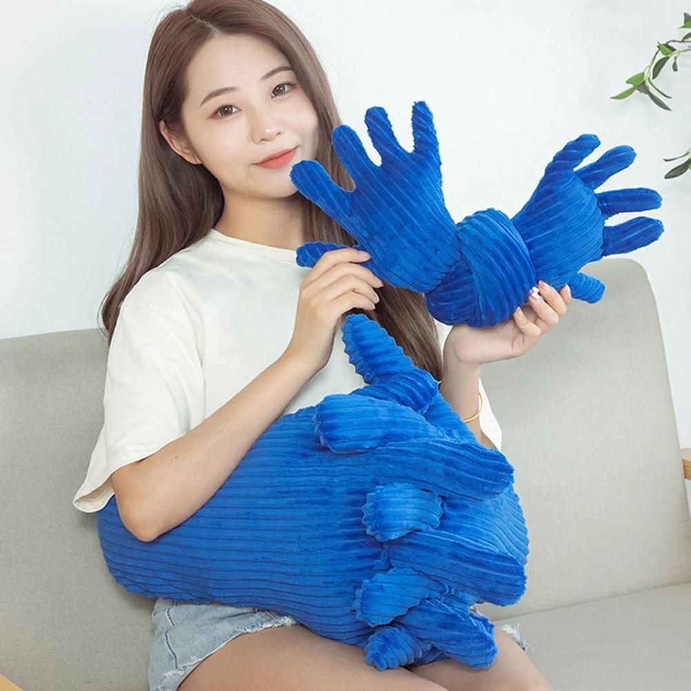 Blue Hand Shape Plush Pillows Long Strip Palm Cushion for Home Travel and Camping Sofa Pillows