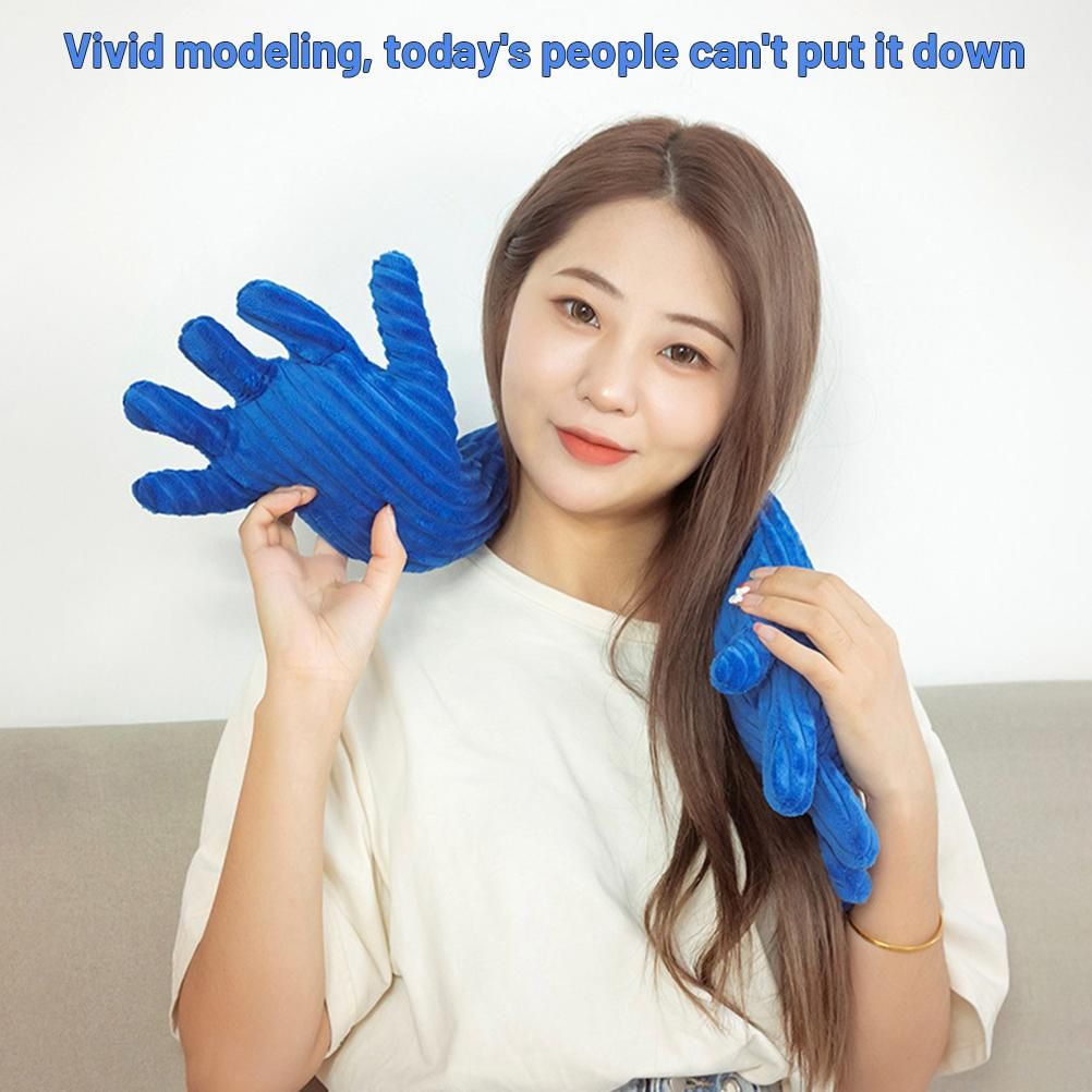 Blue Hand Shape Plush Pillows Long Strip Palm Cushion for Home Travel and Camping Sofa Pillows