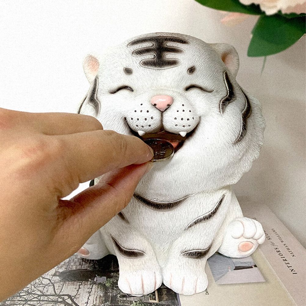 Coin Bank for Kids Must Break to Open Cute Animal Tiger Money Banks Resin Tiger Coin Saving Box Ornaments