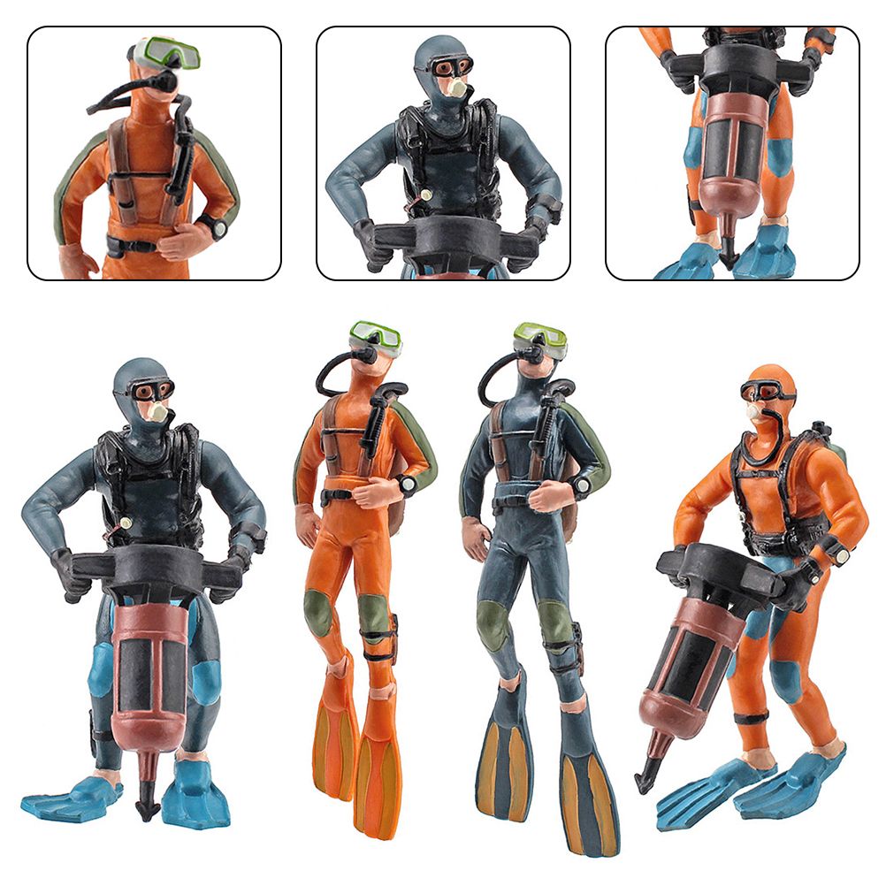 4Pcs Mini Diver Figurines Model Simulation Underwater Adventure Diver Figure Playset for Scene Layout Table Ornaments