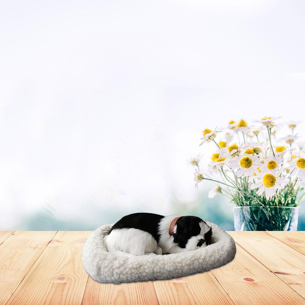 Realistic Sleeping dog Toy Breathing dog Stuffed Animal Doll with Mat Plush Toys for Children Home Ornament