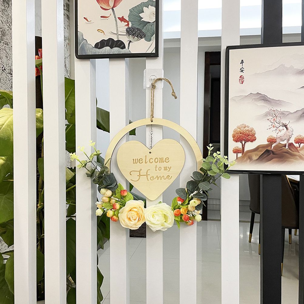 Welcome to My Home Sign Front Door Wood Sign with Love Heart Garland Valentine's Day Decorations for Wall Door Decor