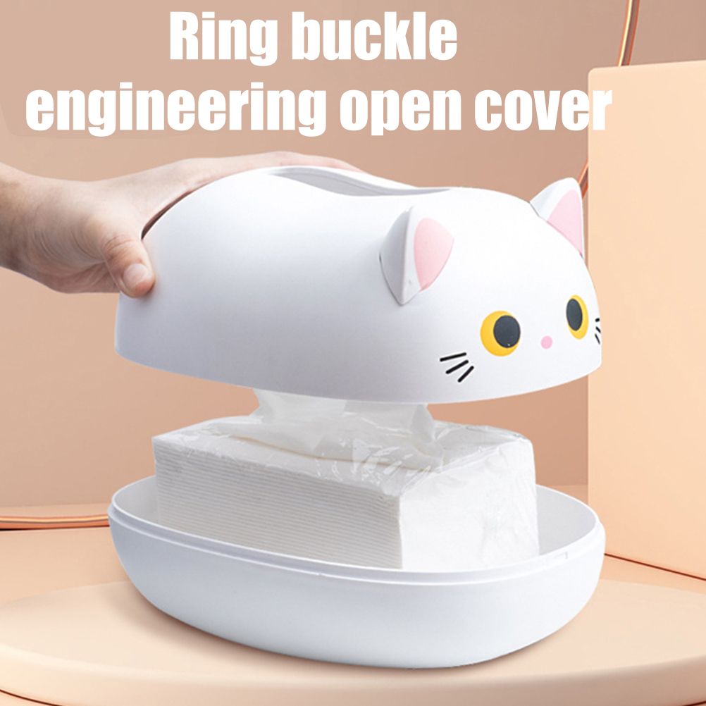 Cartoon Cat Tissue Box Desktop Paper Napkin Storage Box Paper Container Home Decoration