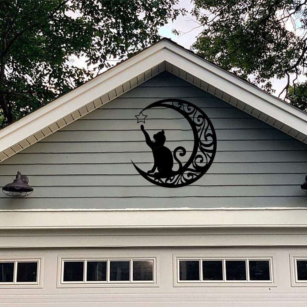 Cute Black Cats Moon Metal Sign Arts Wall Hanging Pendant Decorations for Windows Doors Mantelpieces