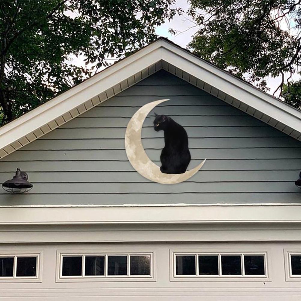Metal Black Cat Moon Hanging Sign Cat On The Moon Wall Hanging Pendant Home Indoor Decor Gifts