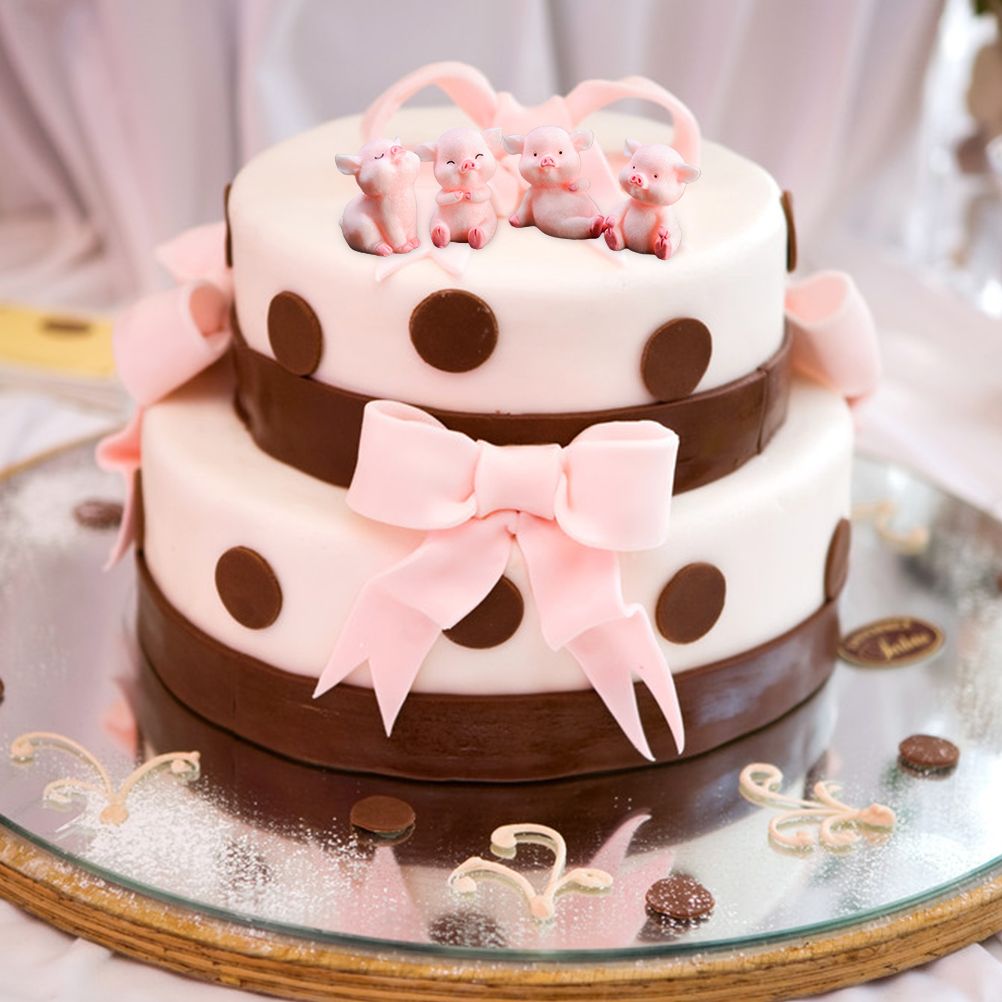 8Pcs Mini Pig Figurines Cake Cupcake Topper Decoration Pig Crafts Resin Ornament for Car Home Baby Shower Party Decor Gift