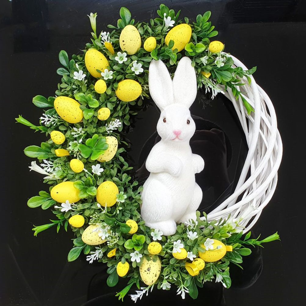Easter Bunny Egg Wreath Acrylic Rabbit Egg Wreath Indoor Outdoor Easter Hanging Ornaments Home Front Door Party Decorations
