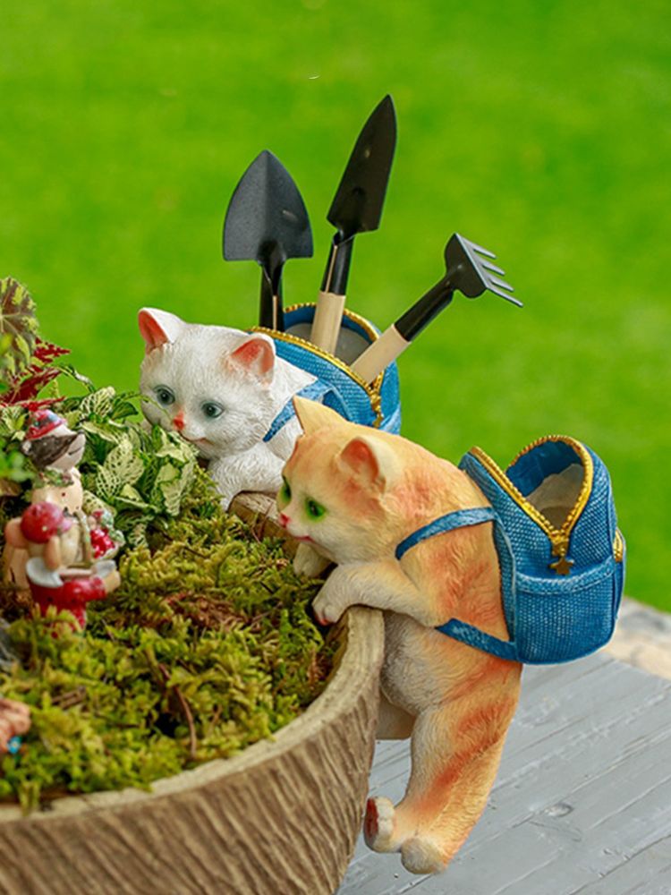 Patio Garden Flower Pots Fish Tank Cat Hanging Ornaments Cute Cartoon Backpack Cat Pendant
