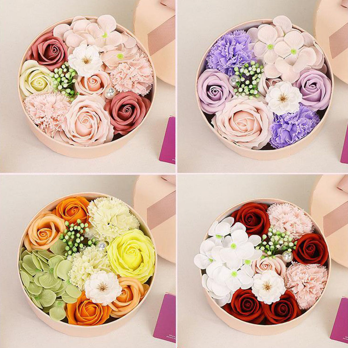 Artificial Flowers Combo Box Simulation Fake Soap Flower Round Box Valentine's Day Holiday Gift