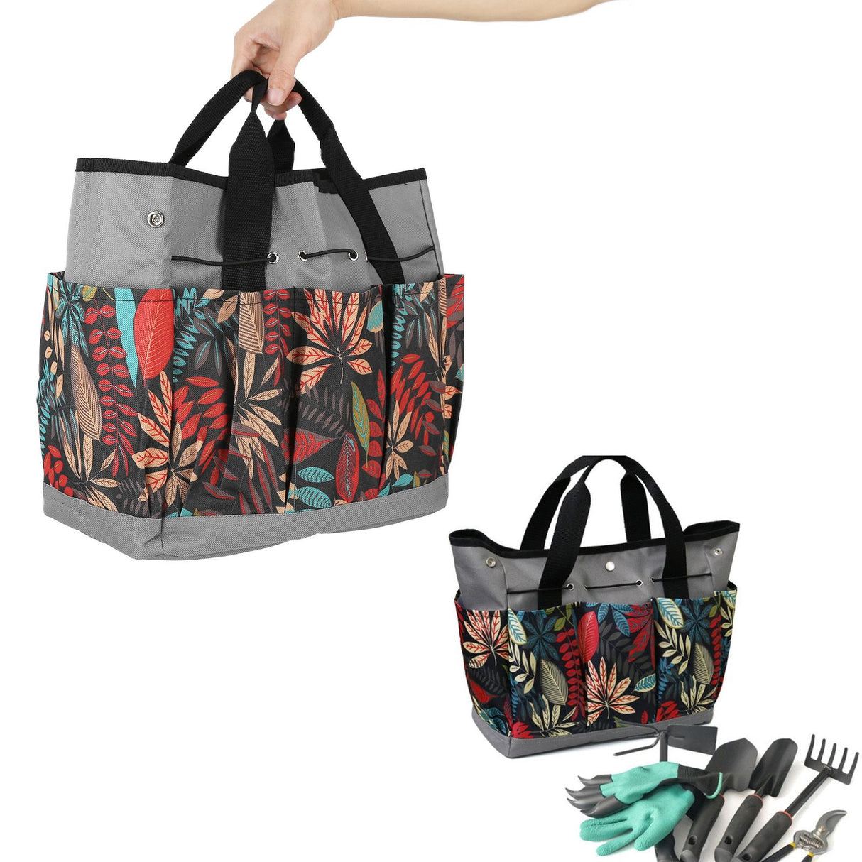 Garden Tote Bag 600D Oxford Cloth Multiple Pockets Lightweight and Durable Garden Tools Storage Pouch