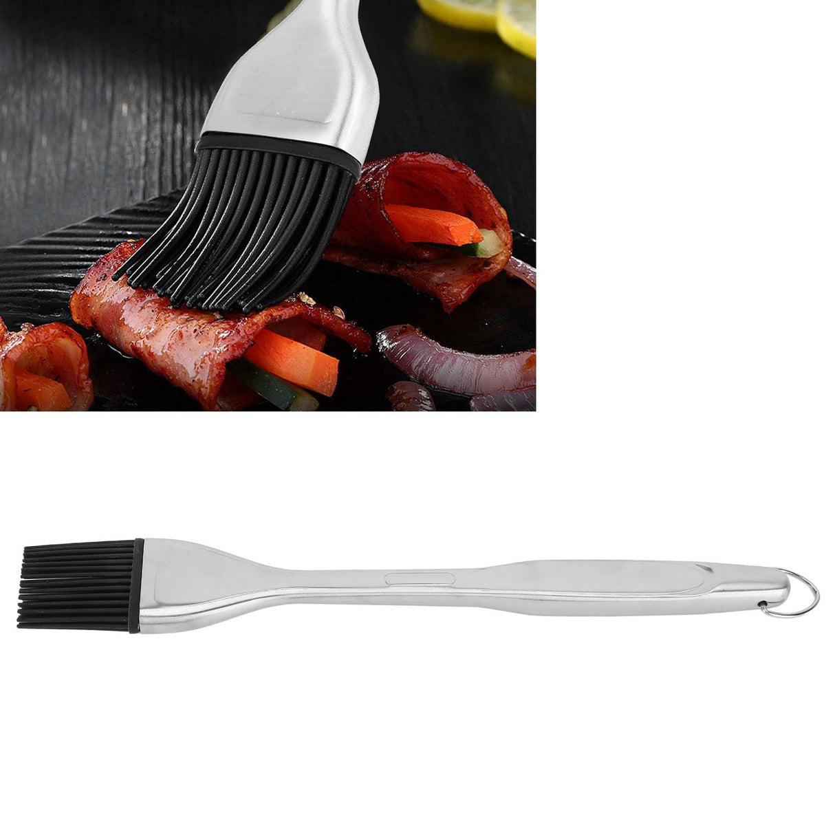 Silicone Brush Stainless Steel Handle High Temperature Resistant Kitchen Baking Barbecue Sauce Oil BrushStraight Handle Black