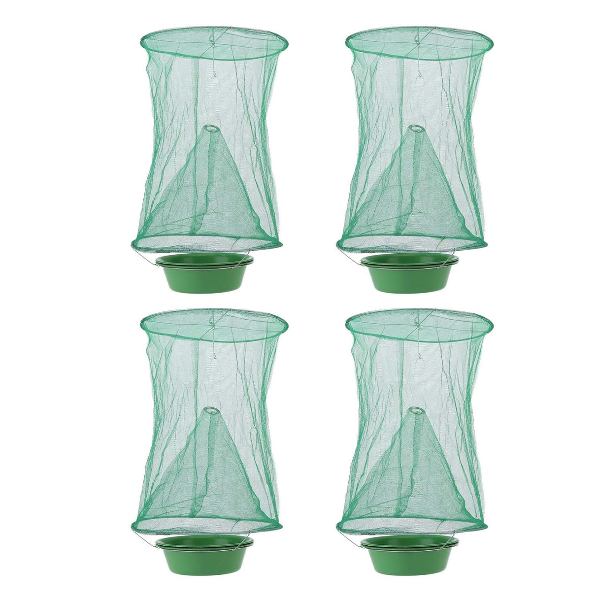 4pcs Outdoor Fly Trap Reusable Hanging Fly Trap Cage Net with Bait Tray for Garden Farm Orchard