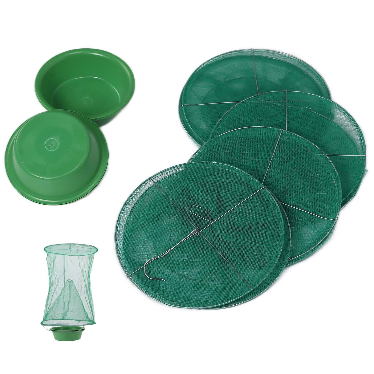 4pcs Outdoor Fly Trap Reusable Hanging Fly Trap Cage Net with Bait Tray for Garden Farm Orchard