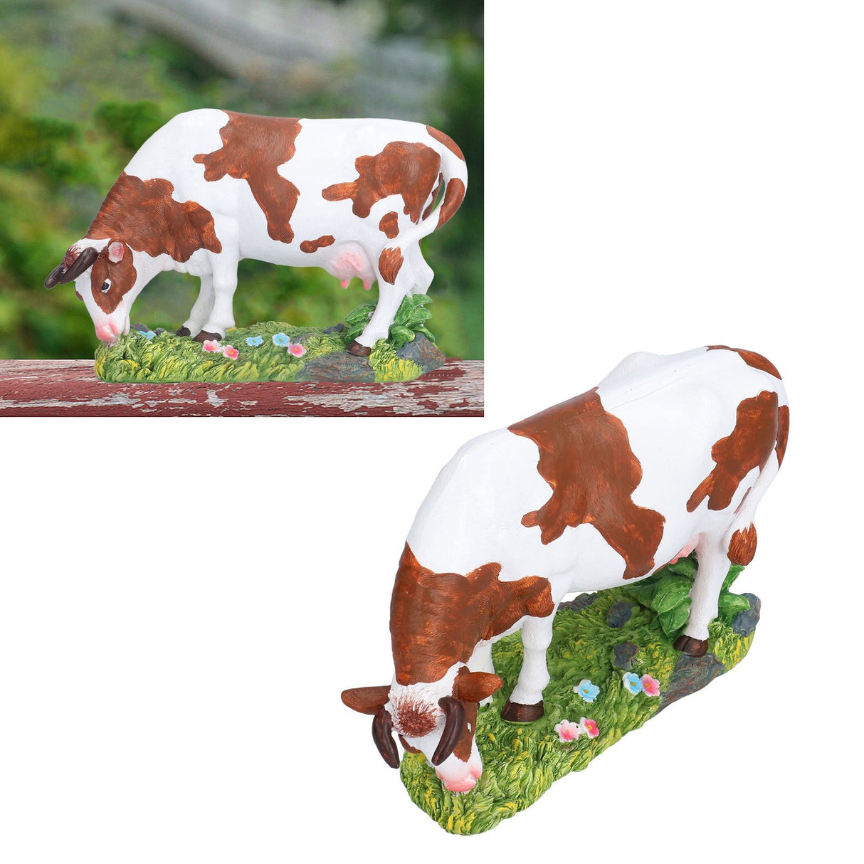 Cow Figurines Brown and White Cow Model Ornament Animal Sculpture Resin Crafts for HomeLower Head Cow