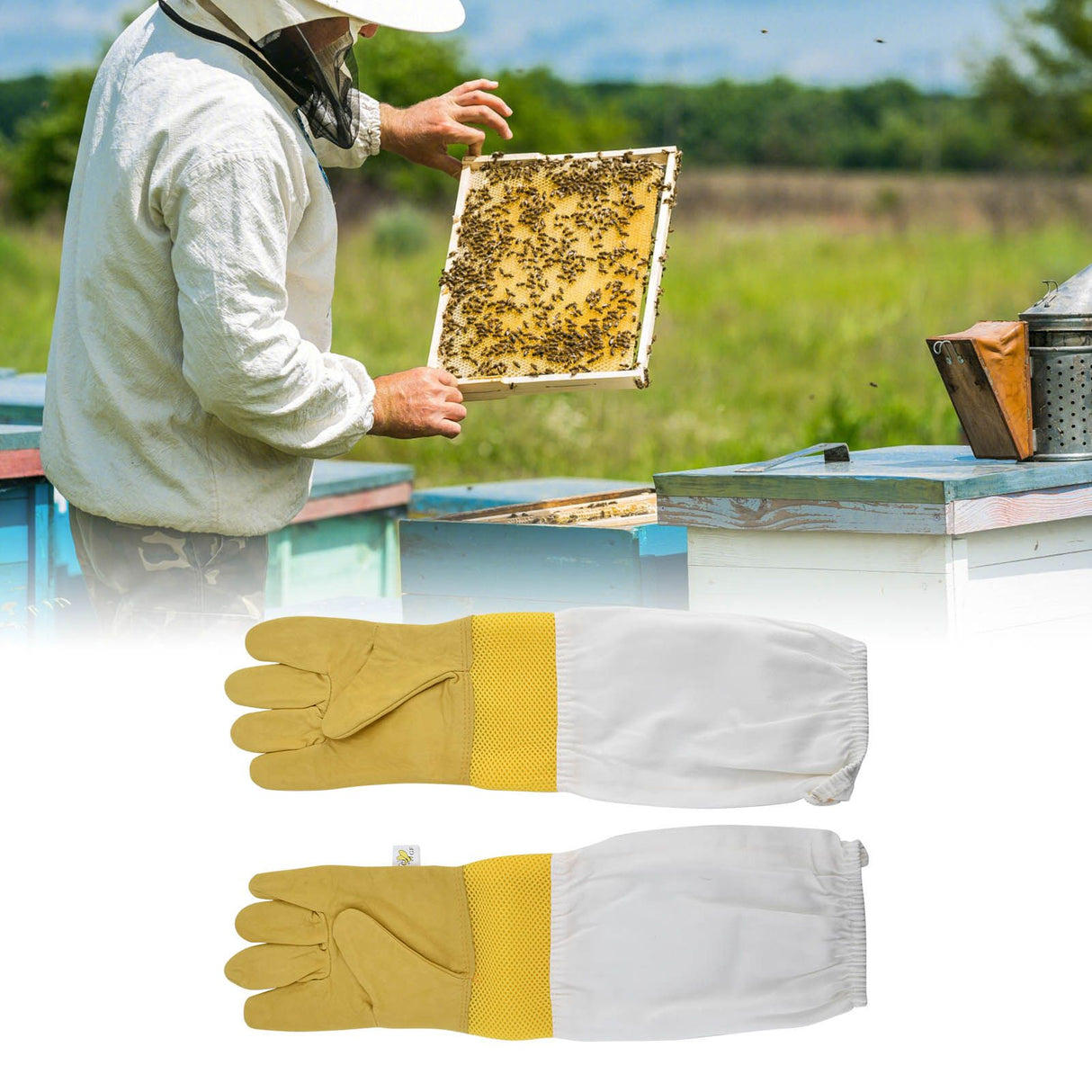 Beekeeping Gloves Breathable Sheepskin Gloves with Extended Sleeves for Beekeeper
