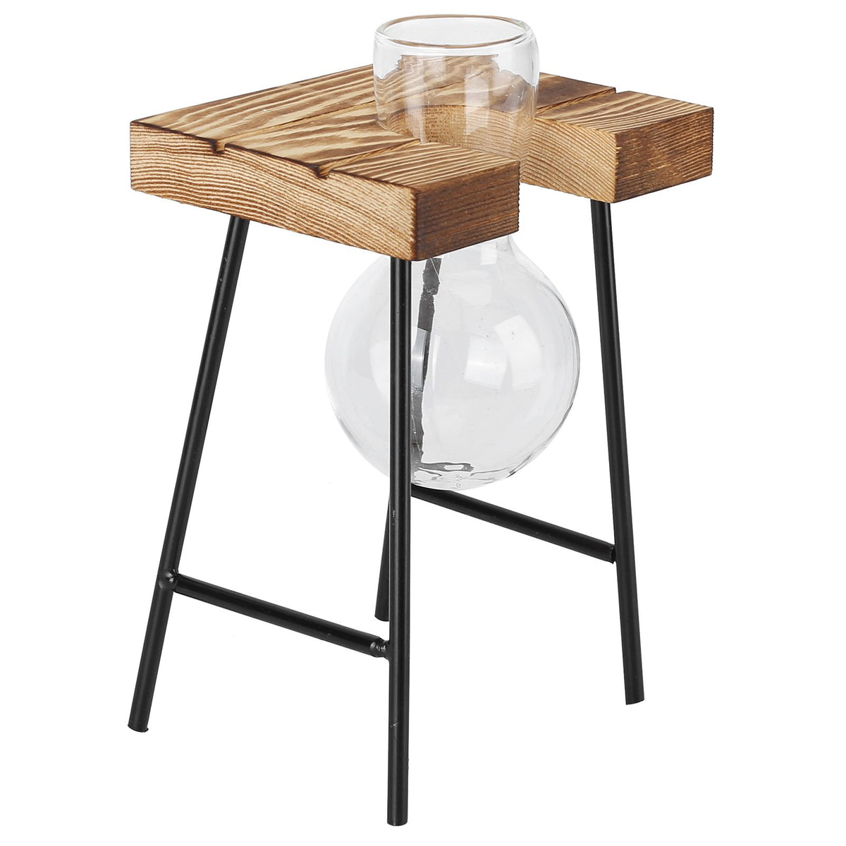 Desktop Glass Planter Wooden Stand Bulb Glass Vase Hydroponics Plant Planter for Home Office Garden1 Bottle