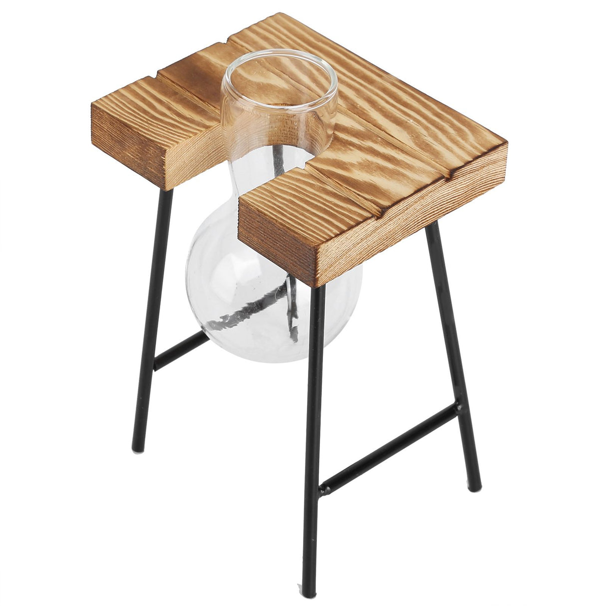 Desktop Glass Planter Wooden Stand Bulb Glass Vase Hydroponics Plant Planter for Home Office Garden1 Bottle