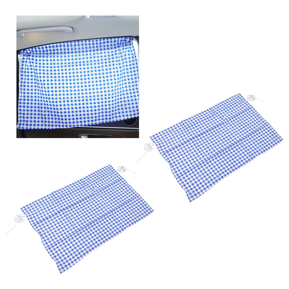 2Pcs Grid Design Anti Ultraviolet Car Curtain Side Car Window Sun Shade with Suction CupBlue Grid
